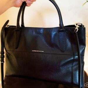 Coach large Black Borough Leather Satchel with Detachable strap